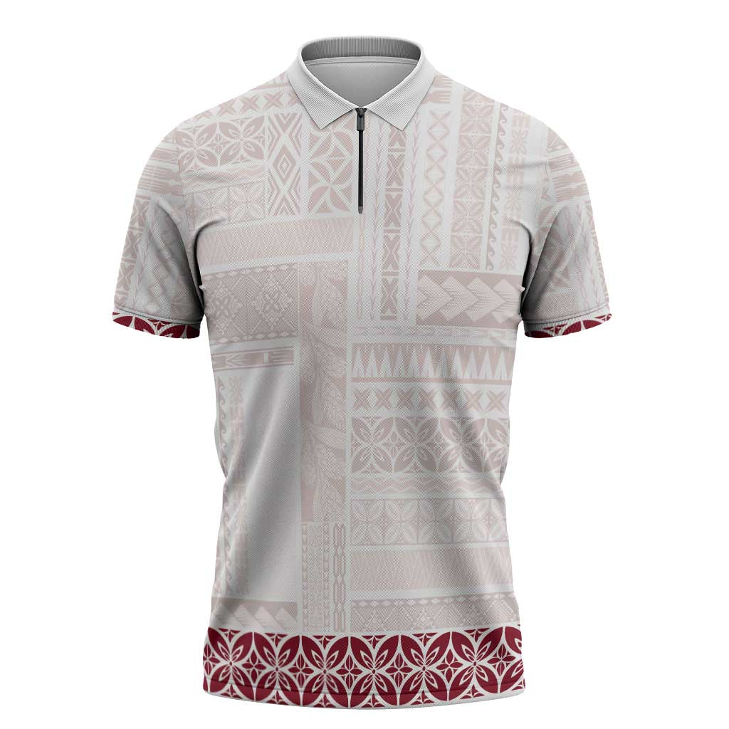 Samoa Siapo Red Trimmed Zipper Polo Shirt Samoa White Sunday LT01 Red - Polynesian Pride