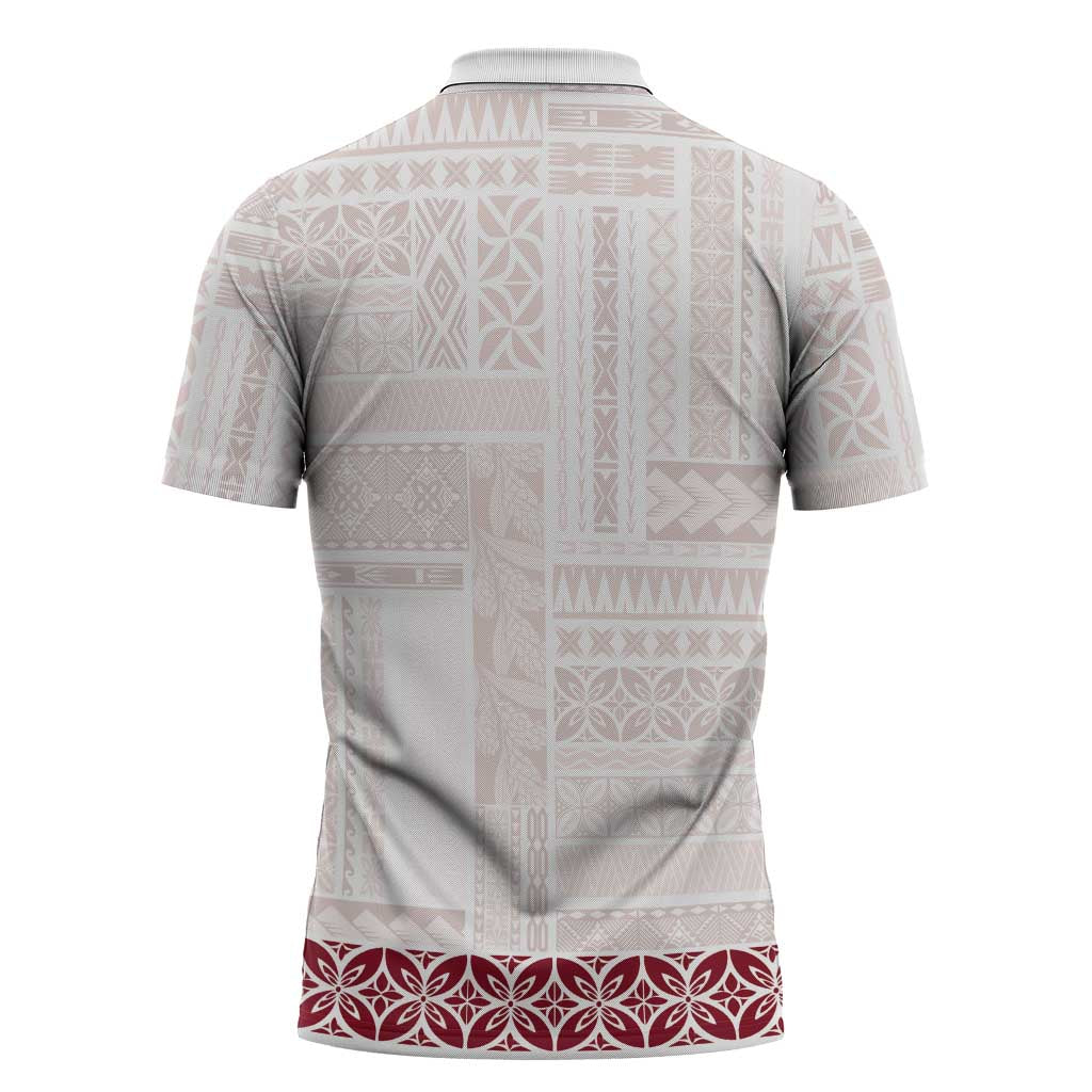 Samoa Siapo Red Trimmed Zipper Polo Shirt Samoa White Sunday LT01 - Polynesian Pride