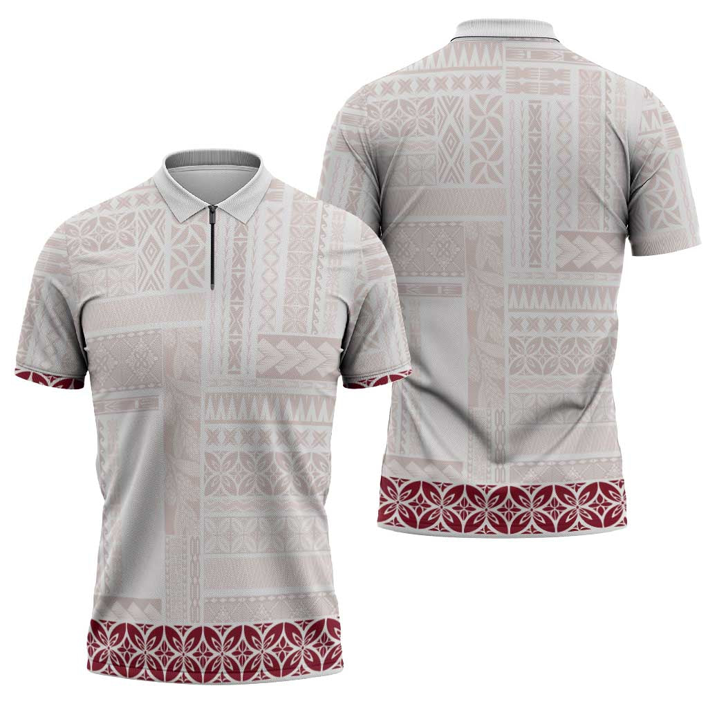 Samoa Siapo Red Trimmed Zipper Polo Shirt Samoa White Sunday LT01 - Polynesian Pride