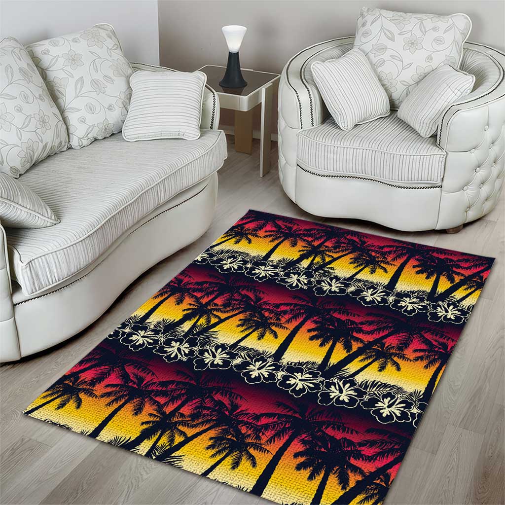 Hawaii Hibiscus Palm Tree Sunset Area Rug Tropical Style - Polynesian Pride