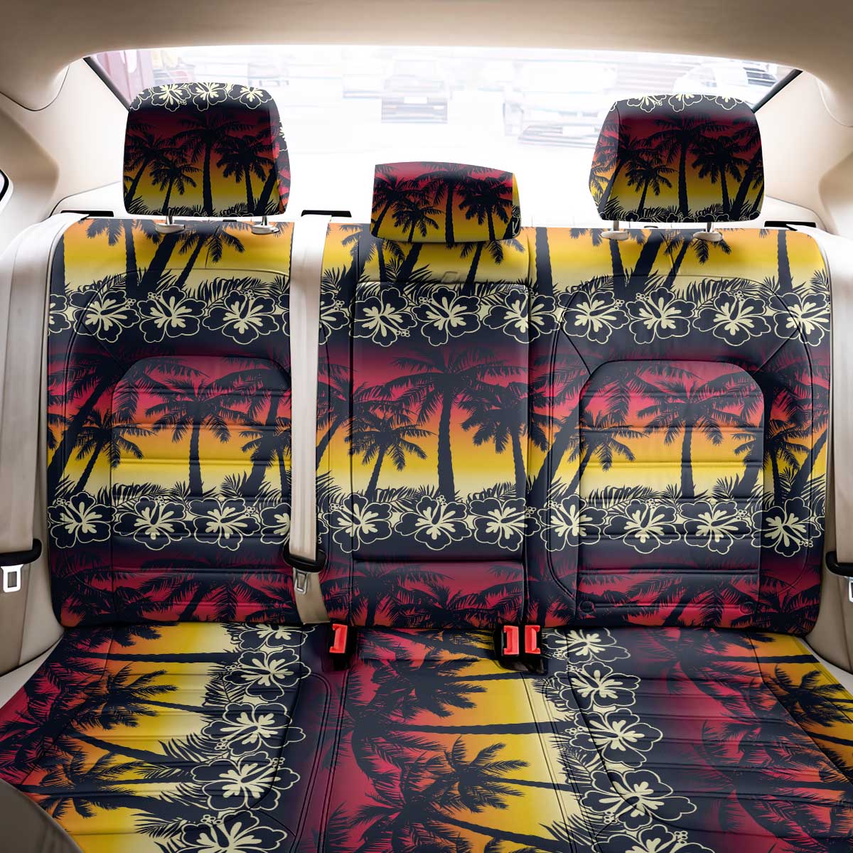 Hawaii Hibiscus Palm Tree Sunset Back Car Seat Cover Tropical Style - Polynesian Pride