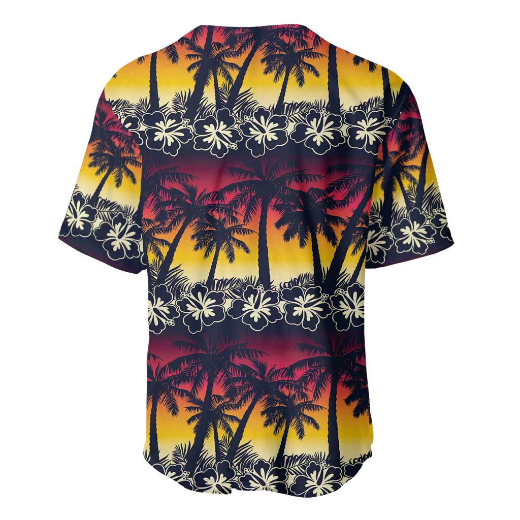 Hawaii Hibiscus Palm Tree Sunset Baseball Jersey Tropical Style - Polynesian Pride