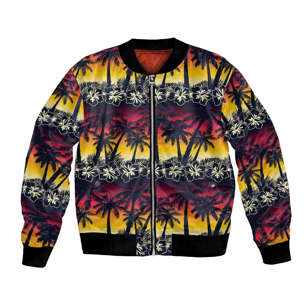 Hawaii Hibiscus Palm Tree Sunset Bomber Jacket Tropical Style - Polynesian Pride