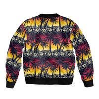 Hawaii Hibiscus Palm Tree Sunset Bomber Jacket Tropical Style - Polynesian Pride