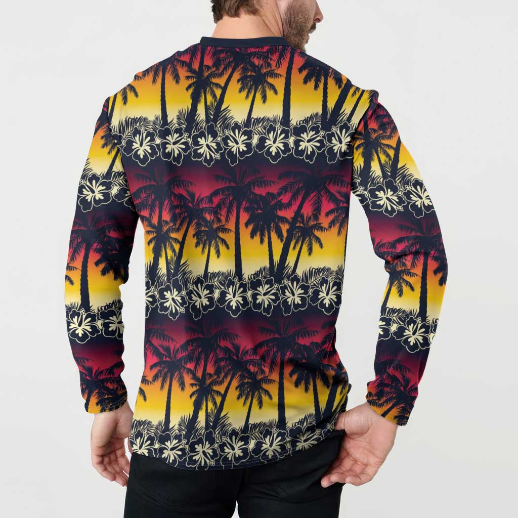 Hawaii Hibiscus Palm Tree Sunset Button Sweatshirt Tropical Style - Polynesian Pride