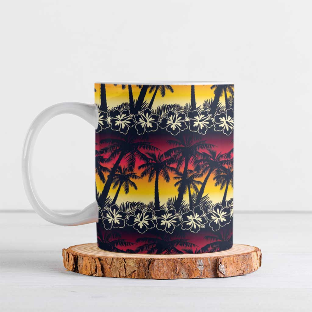 Hawaii Hibiscus Palm Tree Sunset Ceramic Mug Tropical Style - Polynesian Pride