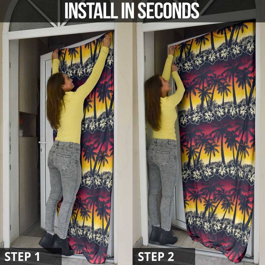 Hawaii Hibiscus Palm Tree Sunset Door Cover Tropical Style - Polynesian Pride