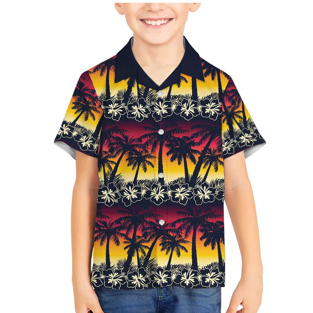 Hawaii Hibiscus Palm Tree Sunset Family Matching Mermaid Dress and Hawaiian Shirt Tropical Style - Polynesian Pride