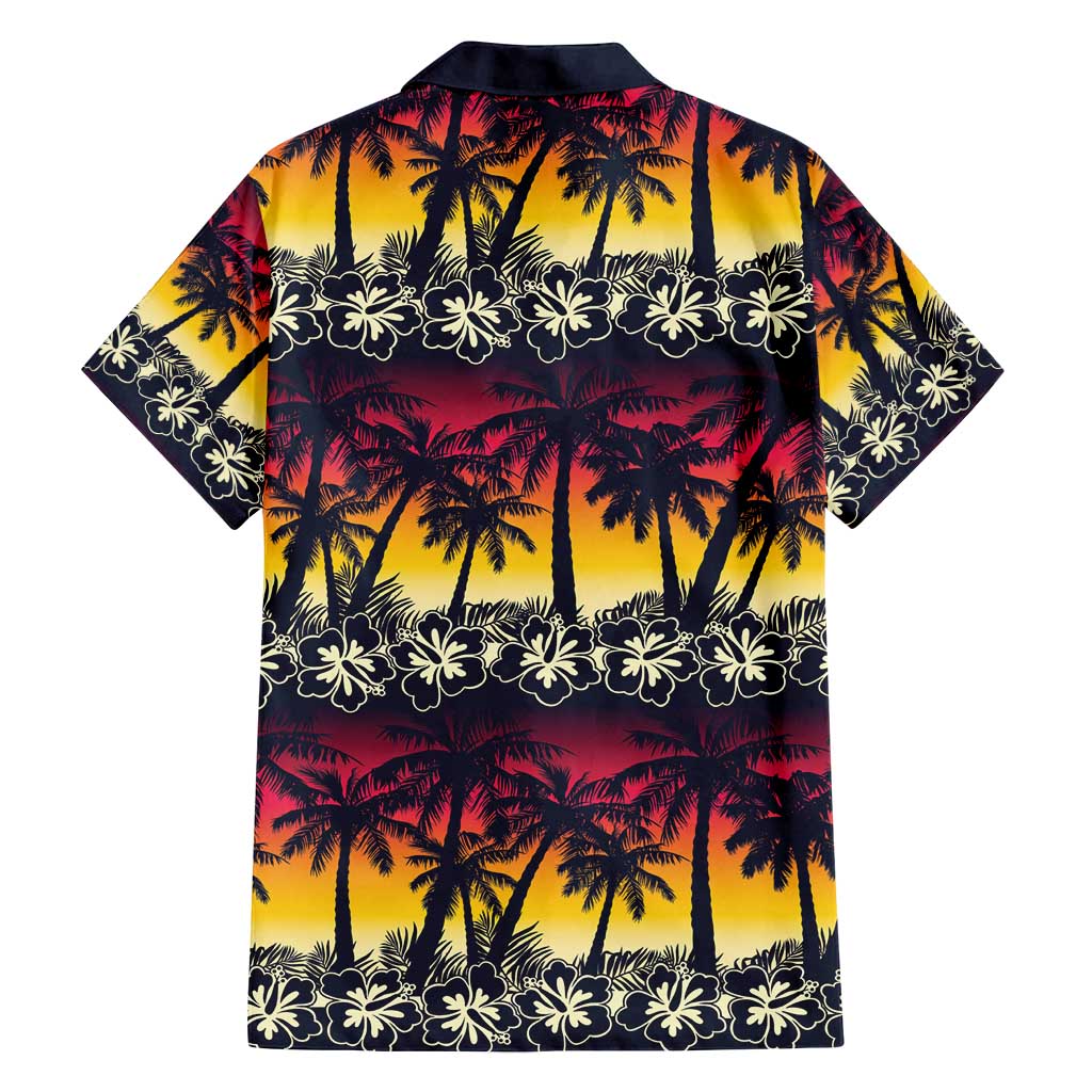 Hawaii Hibiscus Palm Tree Sunset Family Matching Off Shoulder Short Dress and Hawaiian Shirt Tropical Style - Polynesian Pride
