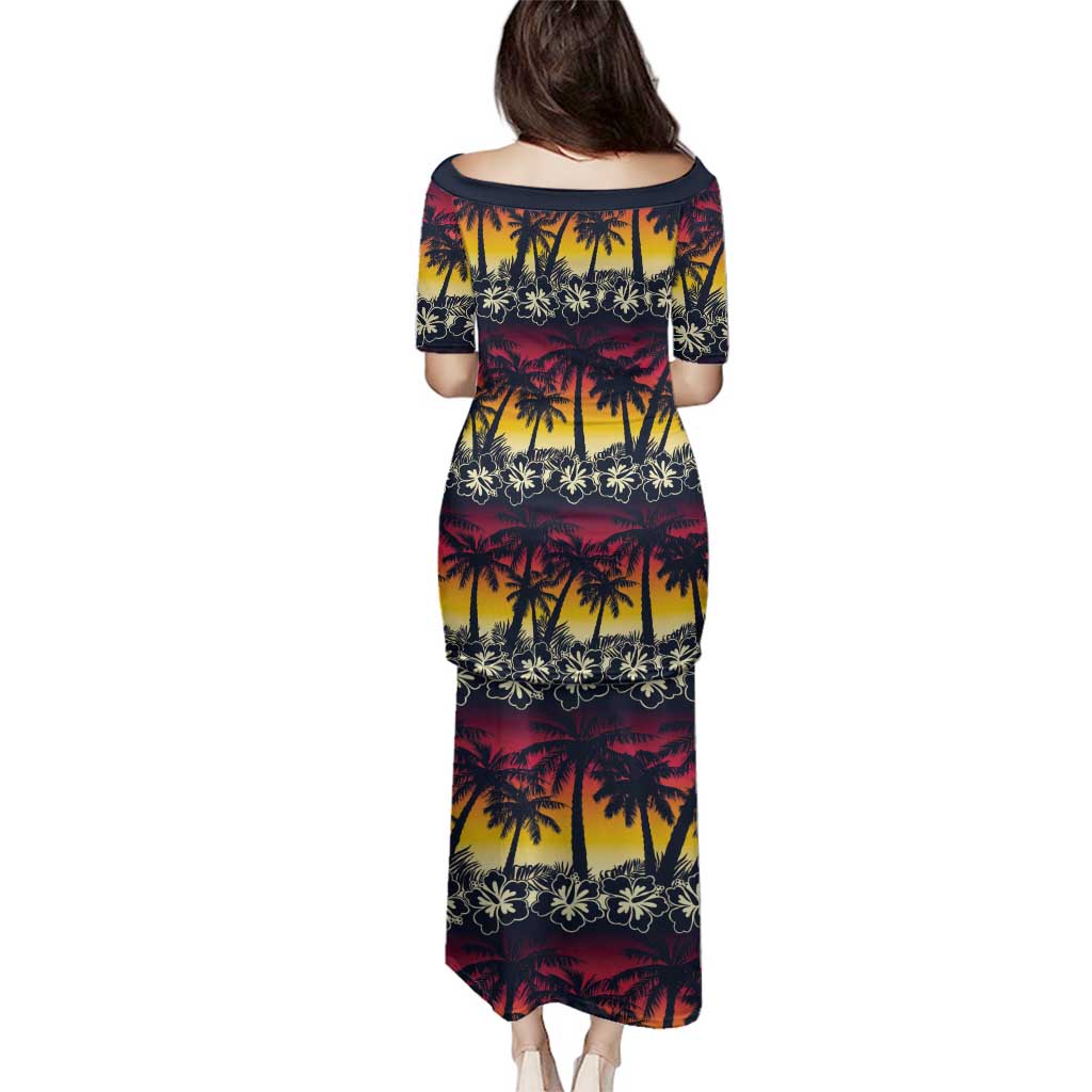 Hawaii Hibiscus Palm Tree Sunset Family Matching Puletasi and Hawaiian Shirt Tropical Style - Polynesian Pride