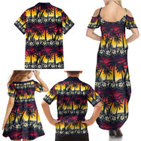 Hawaii Hibiscus Palm Tree Sunset Family Matching Summer Maxi Dress and Hawaiian Shirt Tropical Style - Polynesian Pride
