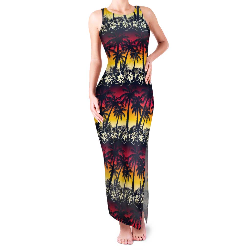 Hawaii Hibiscus Palm Tree Sunset Family Matching Tank Maxi Dress and Hawaiian Shirt Tropical Style - Polynesian Pride