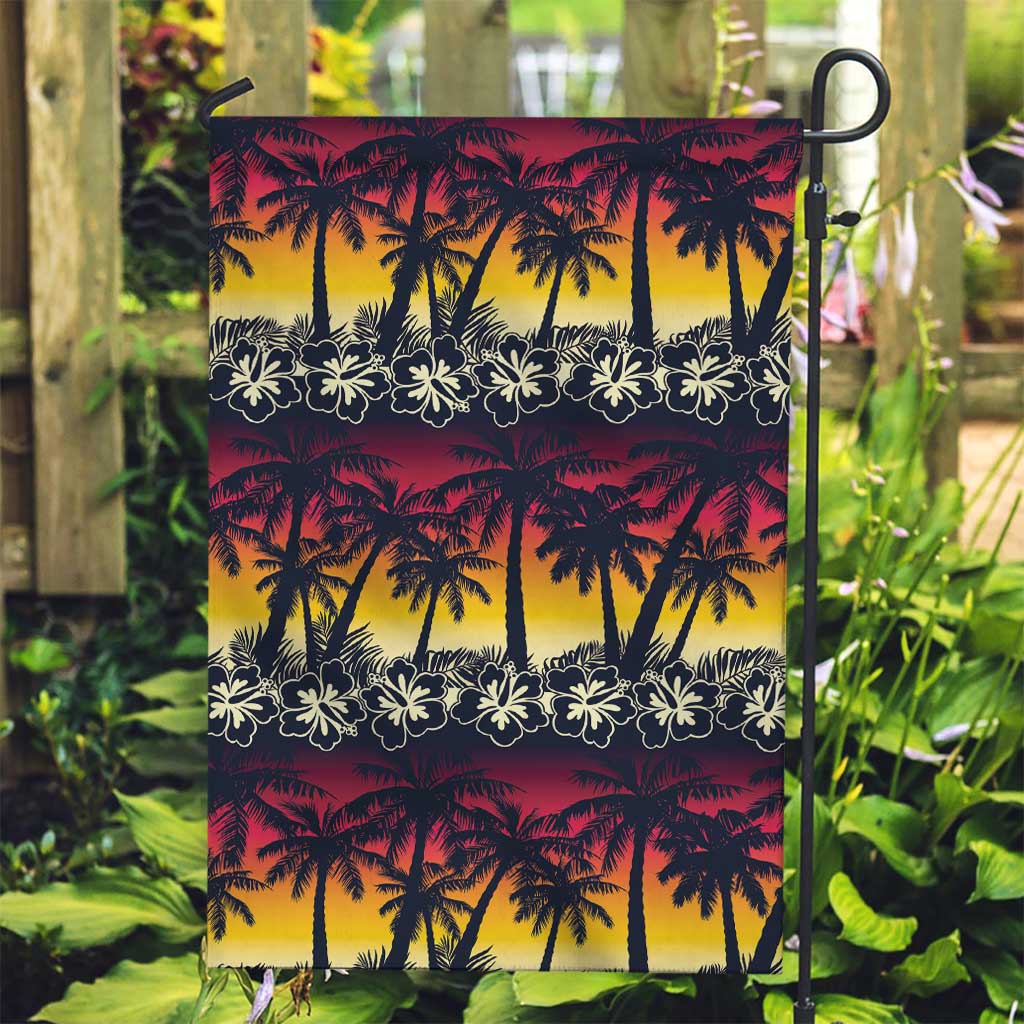Hawaii Hibiscus Palm Tree Sunset Garden Flag Tropical Style - Polynesian Pride