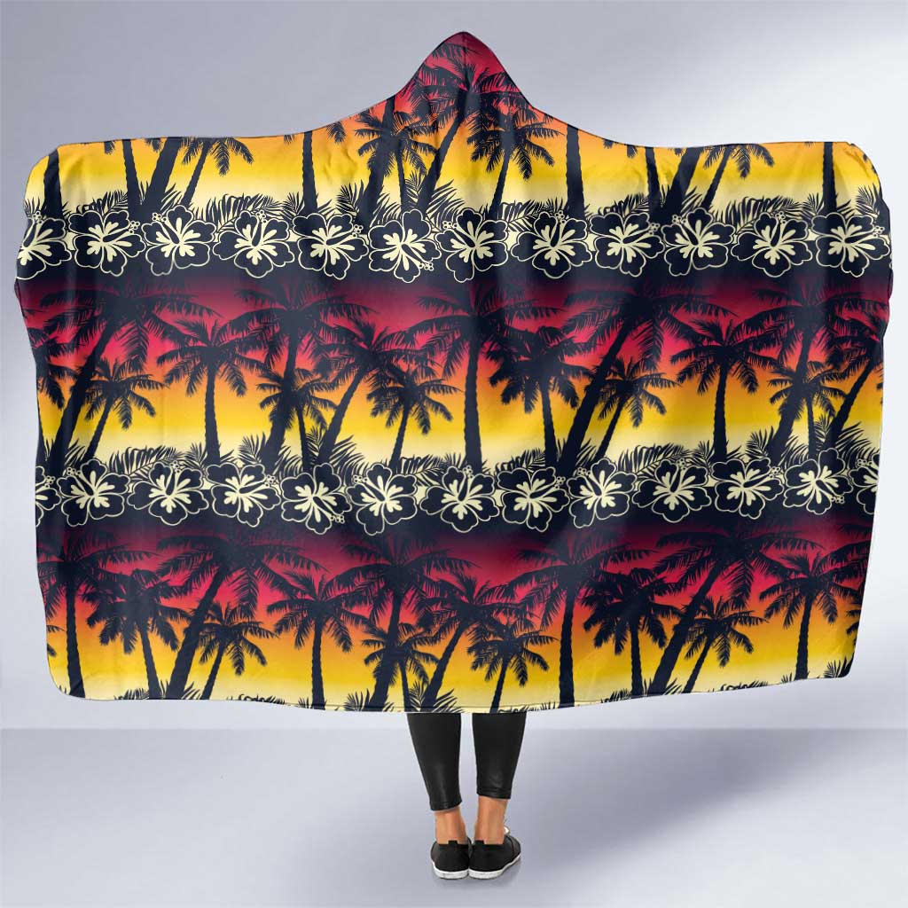 Hawaii Hibiscus Palm Tree Sunset Hooded Blanket Tropical Style - Polynesian Pride