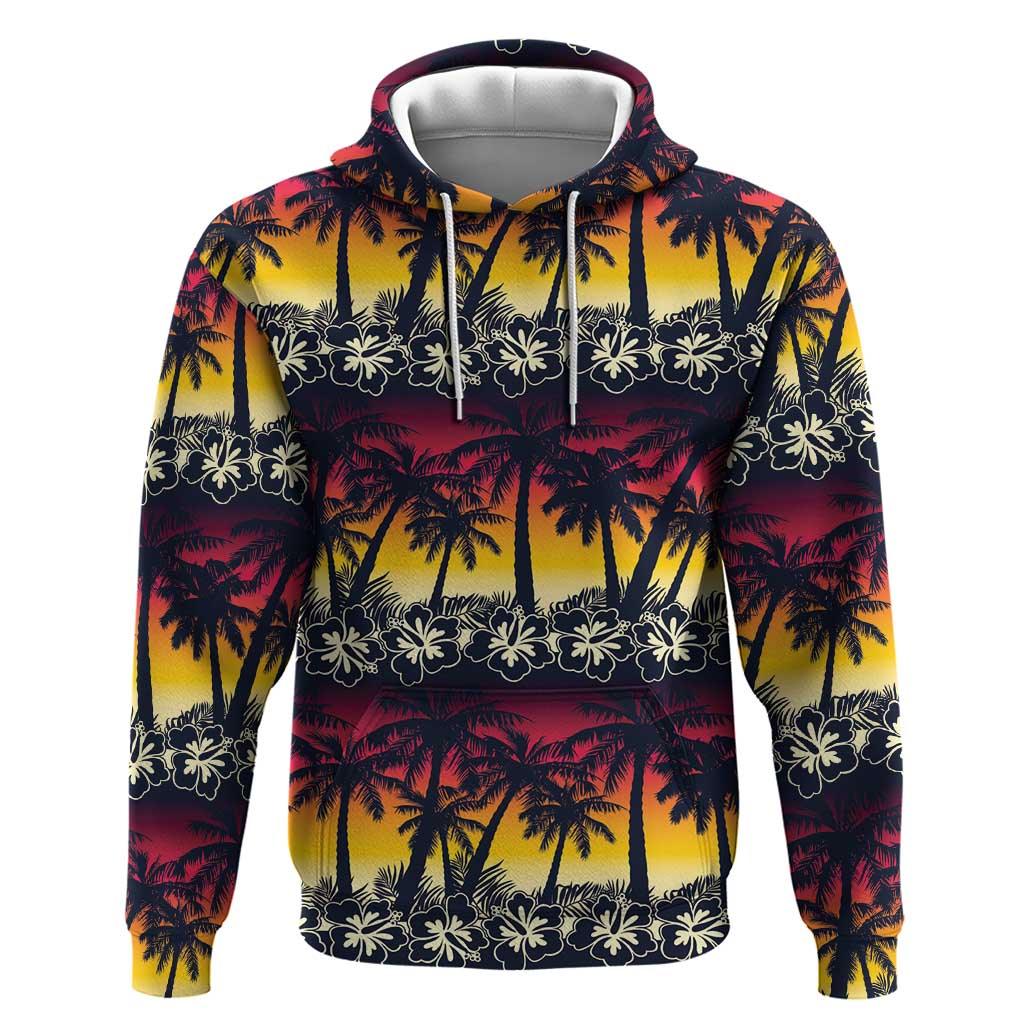 Hawaii Hibiscus Palm Tree Sunset Hoodie Tropical Style - Polynesian Pride