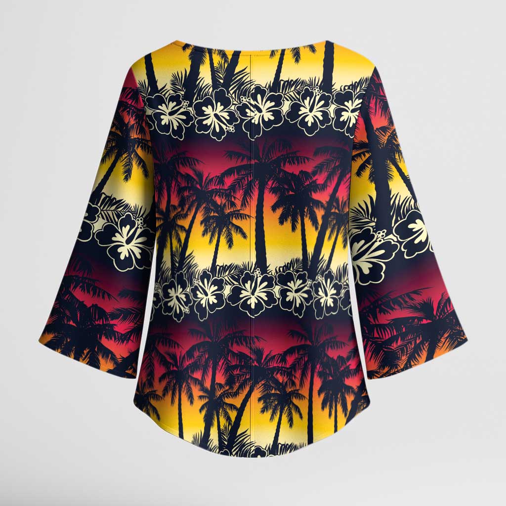 Hawaii Hibiscus Palm Tree Sunset Kimono Sleeve Blouse Tropical Style - Polynesian Pride