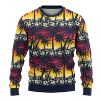 Hawaii Hibiscus Palm Tree Sunset Ugly Christmas Sweater Tropical Style - Polynesian Pride