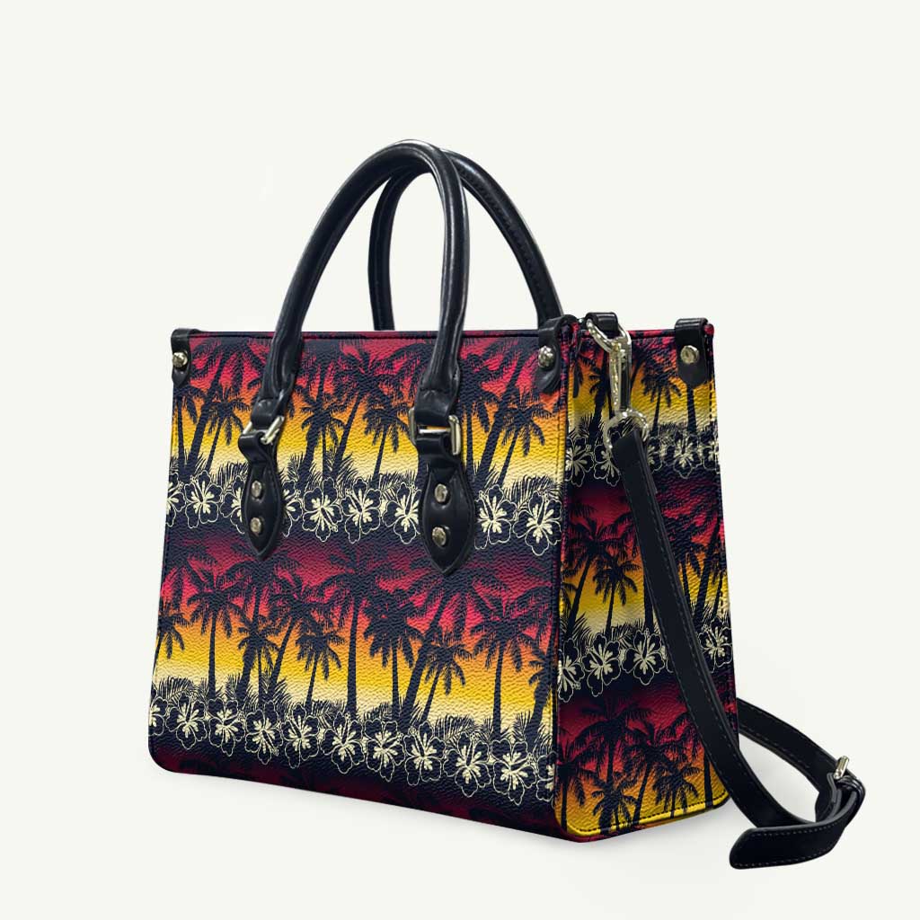 Hawaii Hibiscus Palm Tree Sunset Leather Bag Tropical Style - Polynesian Pride