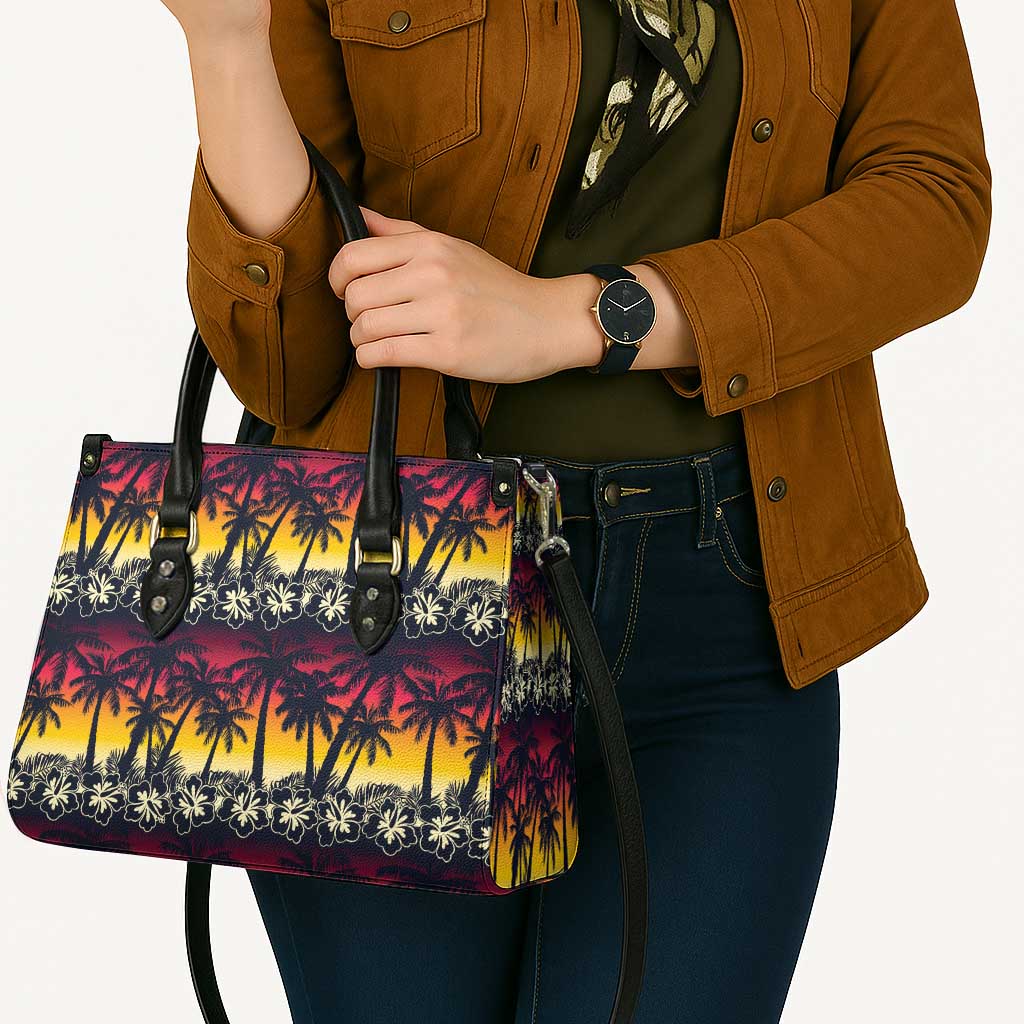 Hawaii Hibiscus Palm Tree Sunset Leather Bag Tropical Style - Polynesian Pride