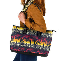 Hawaii Hibiscus Palm Tree Sunset Leather Tote Bag Tropical Style - Polynesian Pride