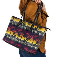 Hawaii Hibiscus Palm Tree Sunset Leather Tote Bag Tropical Style - Polynesian Pride