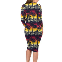 Hawaii Hibiscus Palm Tree Sunset Long Sleeve Bodycon Dress Tropical Style - Polynesian Pride