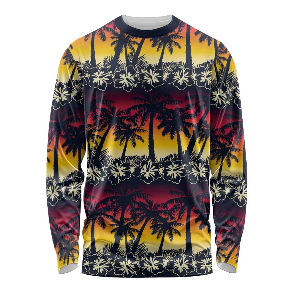 Hawaii Hibiscus Palm Tree Sunset Long Sleeve Shirt Tropical Style - Polynesian Pride