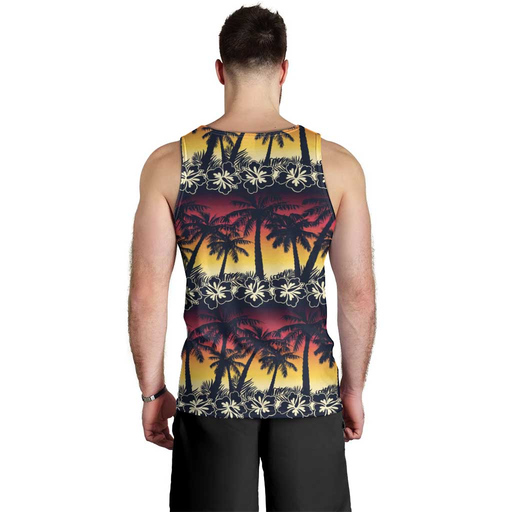 Hawaii Hibiscus Palm Tree Sunset Men Tank Top Tropical Style - Polynesian Pride