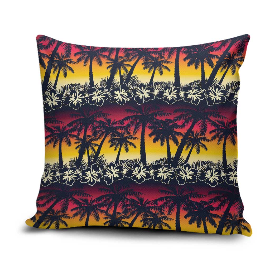Hawaii Hibiscus Palm Tree Sunset Pillow Cover Tropical Style - Polynesian Pride