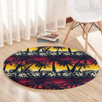 Hawaii Hibiscus Palm Tree Sunset Round Carpet Tropical Style - Polynesian Pride