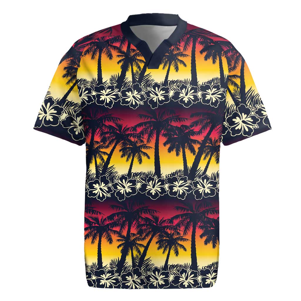 Hawaii Hibiscus Palm Tree Sunset Rugby Jersey Tropical Style - Polynesian Pride