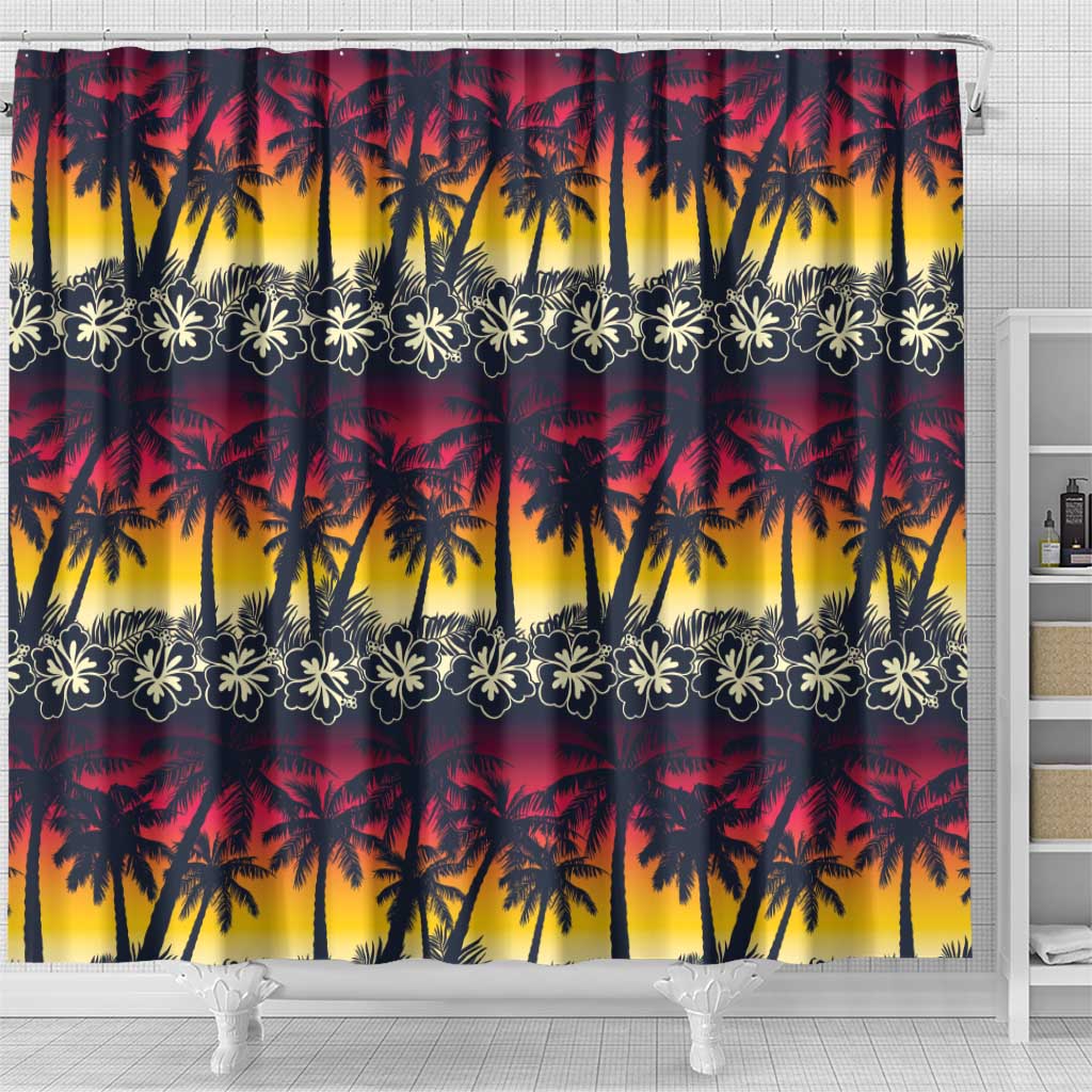 Hawaii Hibiscus Palm Tree Sunset Shower Curtain Tropical Style - Polynesian Pride