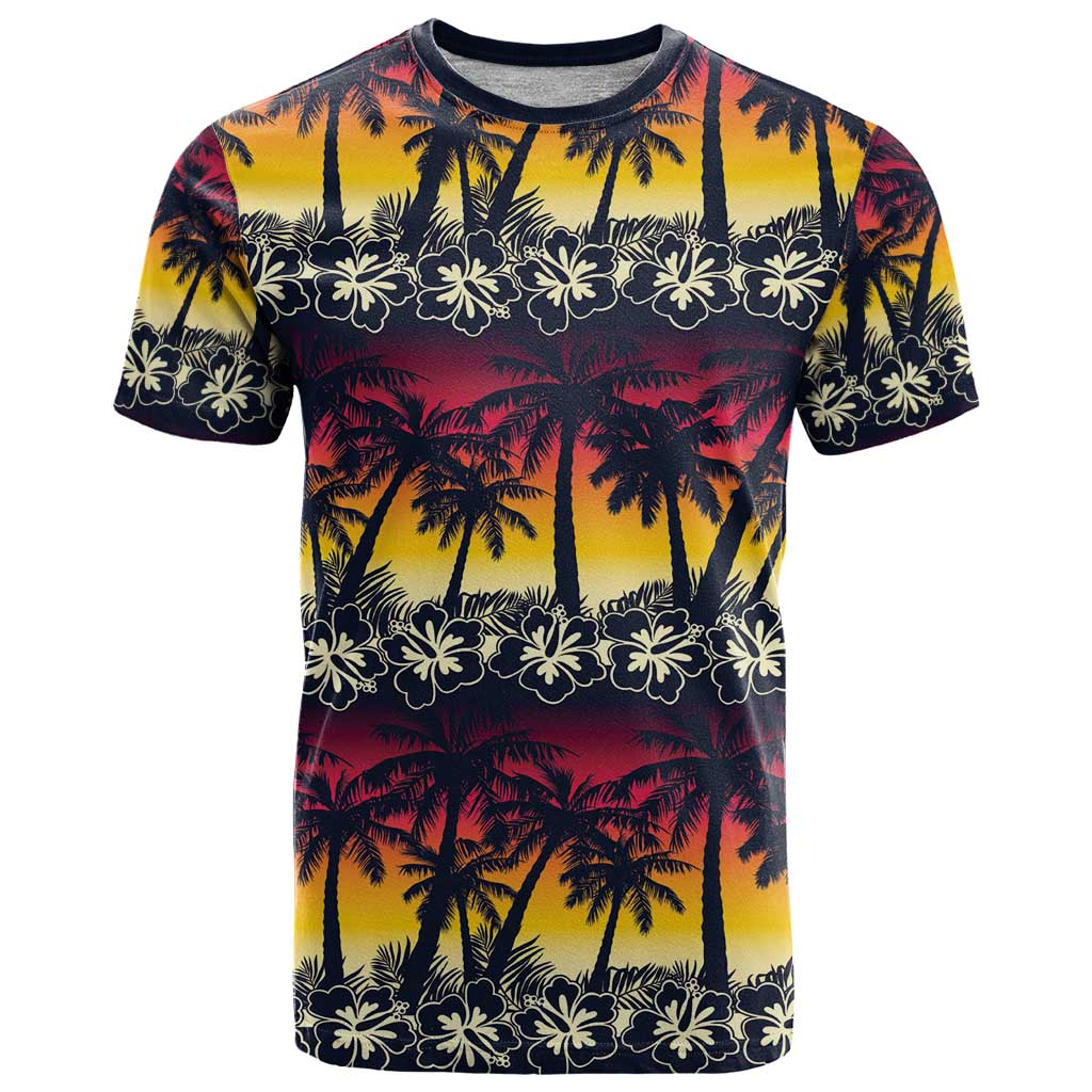Hawaii Hibiscus Palm Tree Sunset T Shirt Tropical Style - Polynesian Pride