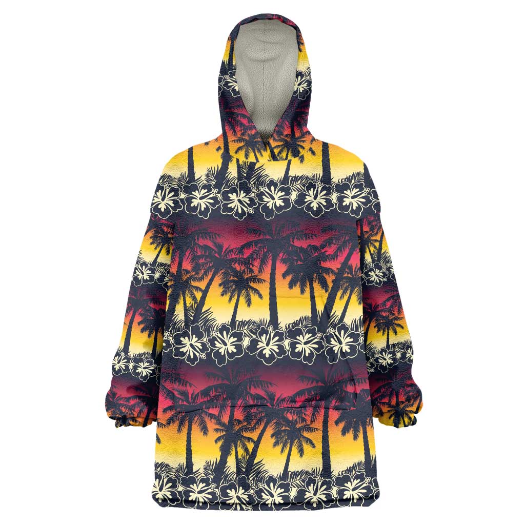 Hawaii Hibiscus Palm Tree Sunset Wearable Blanket Hoodie Tropical Style - Polynesian Pride