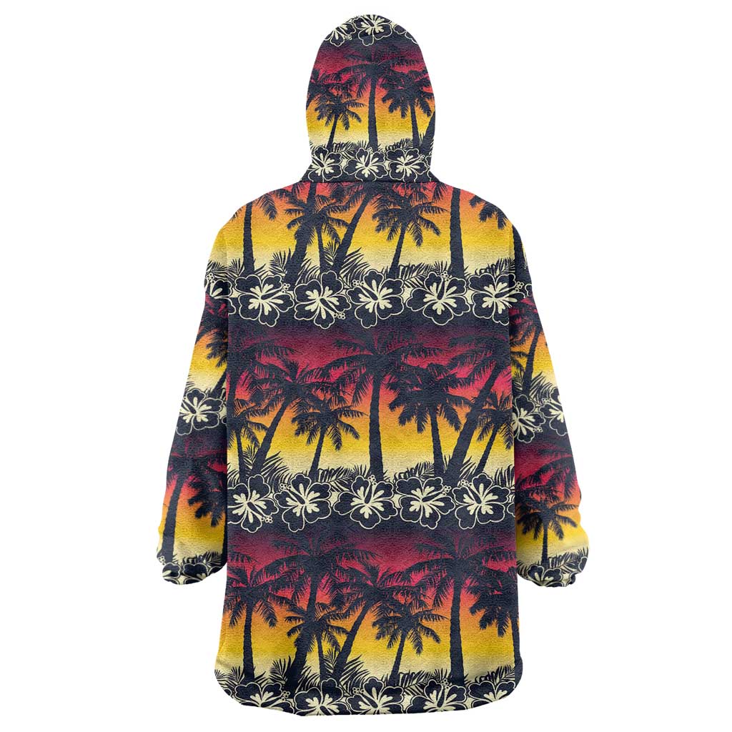 Hawaii Hibiscus Palm Tree Sunset Wearable Blanket Hoodie Tropical Style - Polynesian Pride