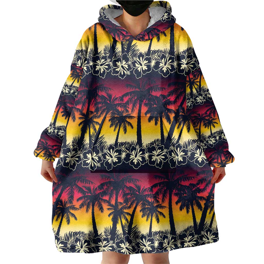 Hawaii Hibiscus Palm Tree Sunset Wearable Blanket Hoodie Tropical Style - Polynesian Pride