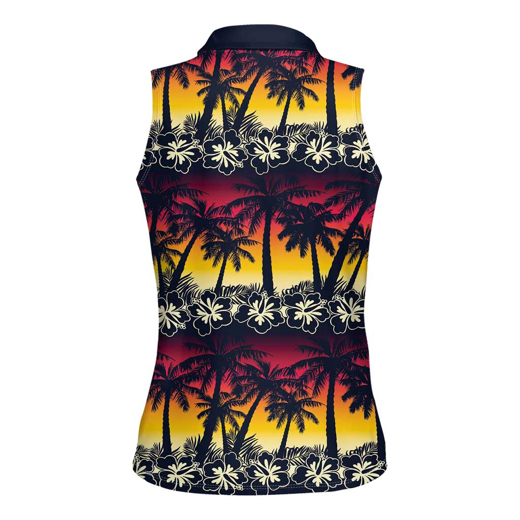 Hawaii Hibiscus Palm Tree Sunset Women Sleeveless Polo Shirt Tropical Style - Polynesian Pride