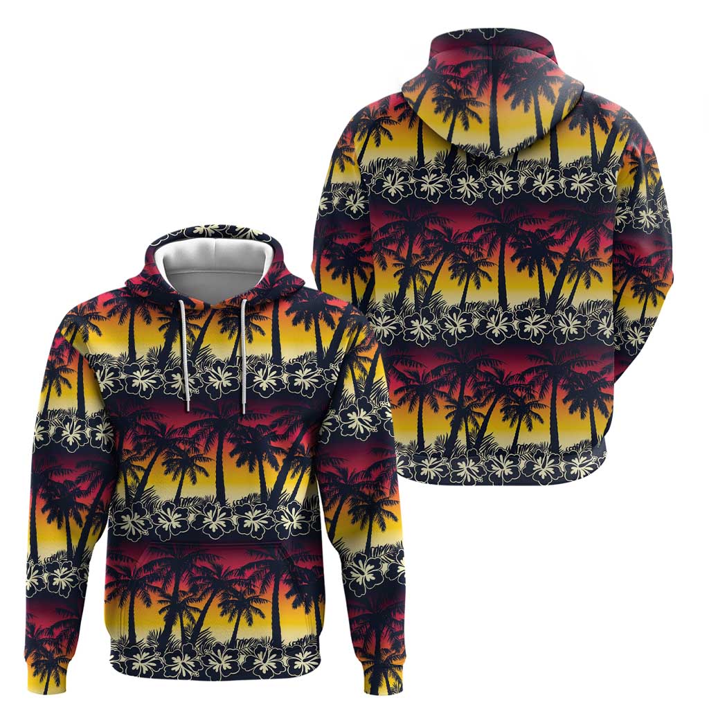 Hawaii Hibiscus Palm Tree Sunset Zip Hoodie Tropical Style - Polynesian Pride