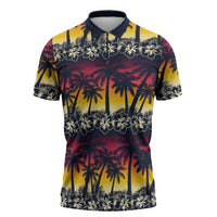 Hawaii Hibiscus Palm Tree Sunset Zipper Polo Shirt Tropical Style - Polynesian Pride