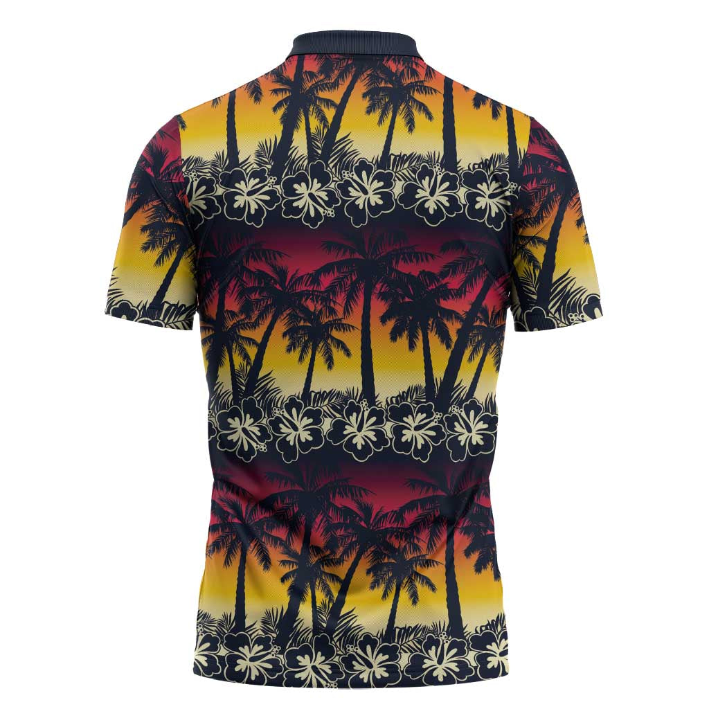Hawaii Hibiscus Palm Tree Sunset Zipper Polo Shirt Tropical Style - Polynesian Pride