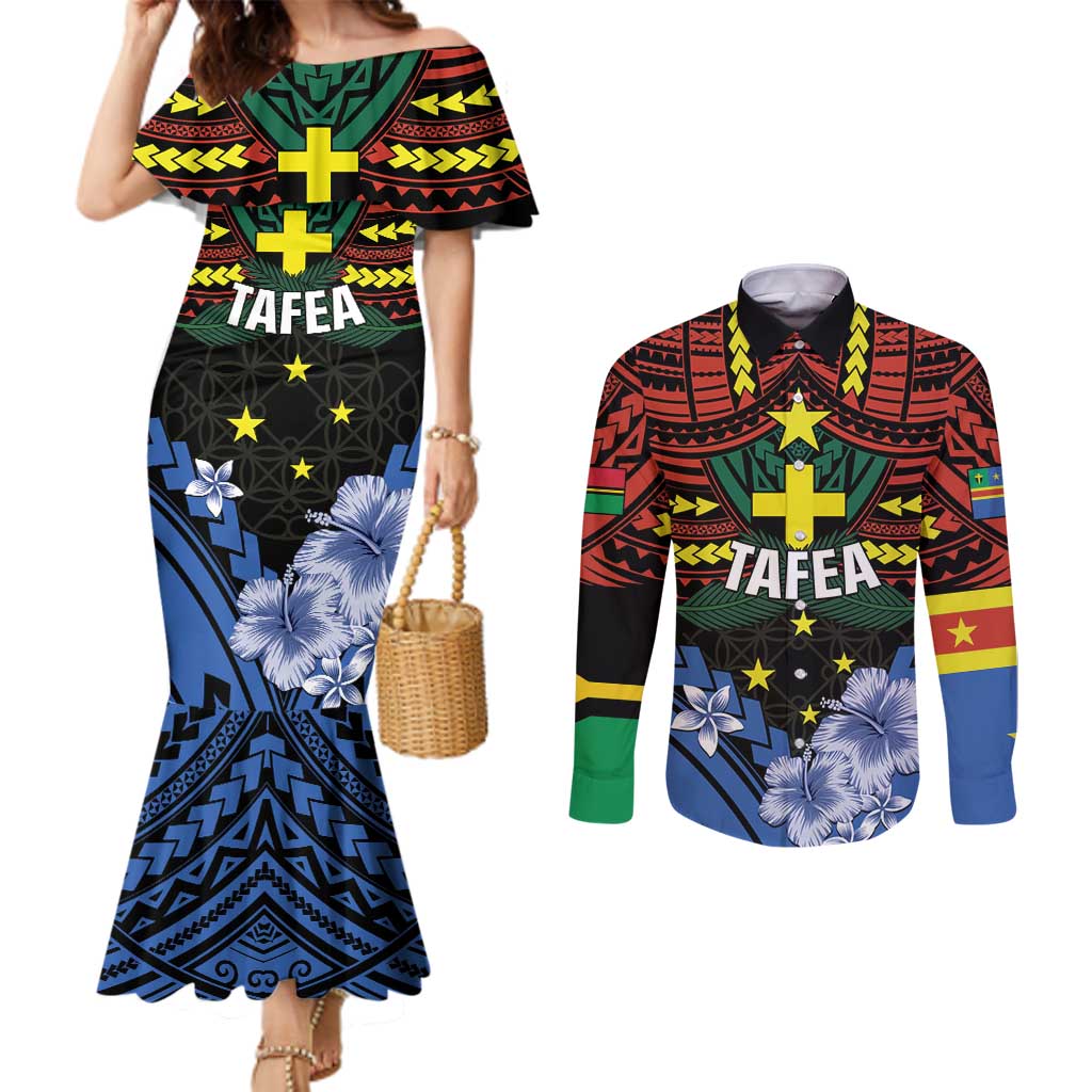 Personalised Vanuatu Tafea Province Couples Matching Mermaid Dress and Long Sleeve Button Shirt Unique Tropical Tribal Pattern