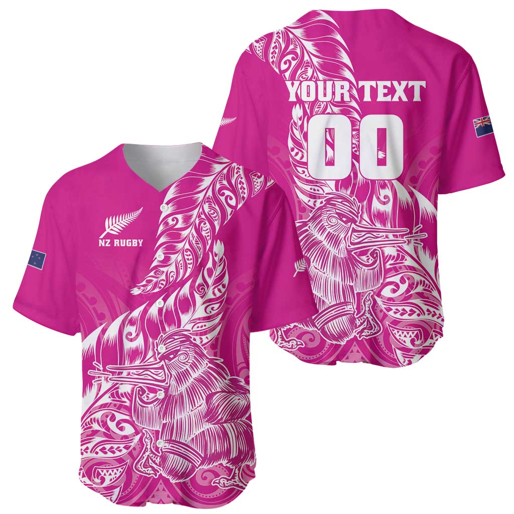 Custom New Zealand Rugby Silver Fern Baseball Jersey Aotearoa Kiwi Maori Pink Version - Polynesian Pride