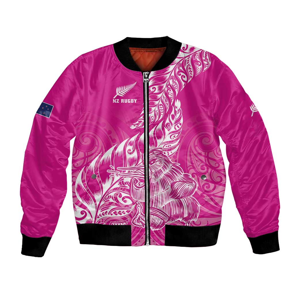 Custom New Zealand Rugby Silver Fern Bomber Jacket Aotearoa Kiwi Maori Pink Version - Polynesian Pride