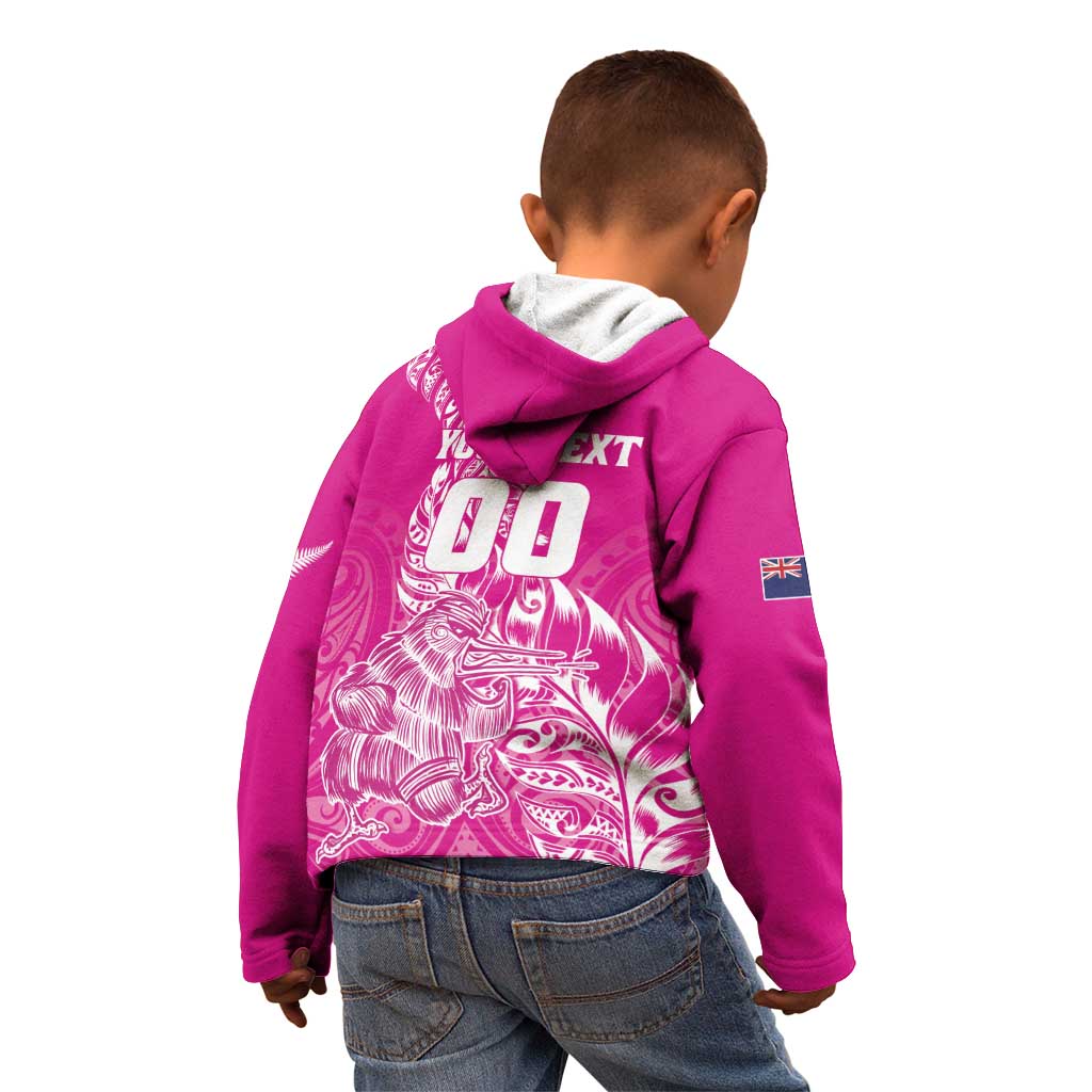 Custom New Zealand Rugby Silver Fern Kid Hoodie Aotearoa Kiwi Maori Pink Version - Polynesian Pride