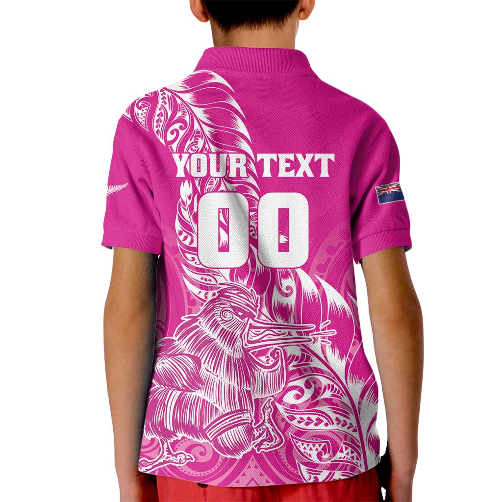 Custom New Zealand Rugby Silver Fern Kid Polo Shirt Aotearoa Kiwi Maori Pink Version - Polynesian Pride