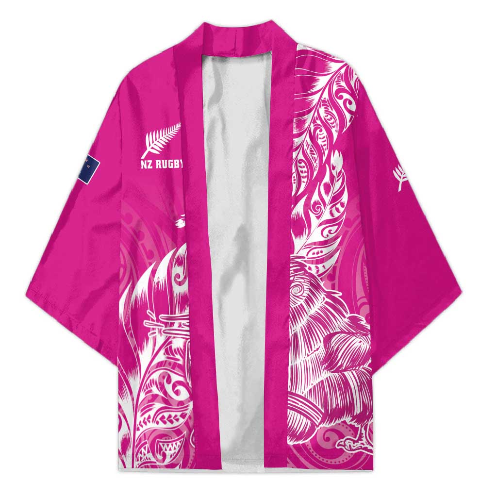 Custom New Zealand Rugby Silver Fern Kimono Aotearoa Kiwi Maori Pink Version - Polynesian Pride