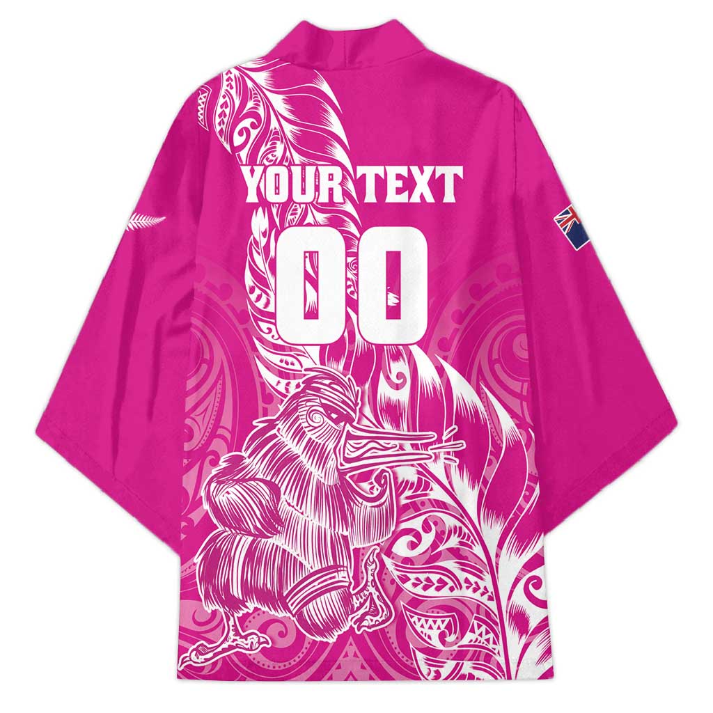 Custom New Zealand Rugby Silver Fern Kimono Aotearoa Kiwi Maori Pink Version - Polynesian Pride