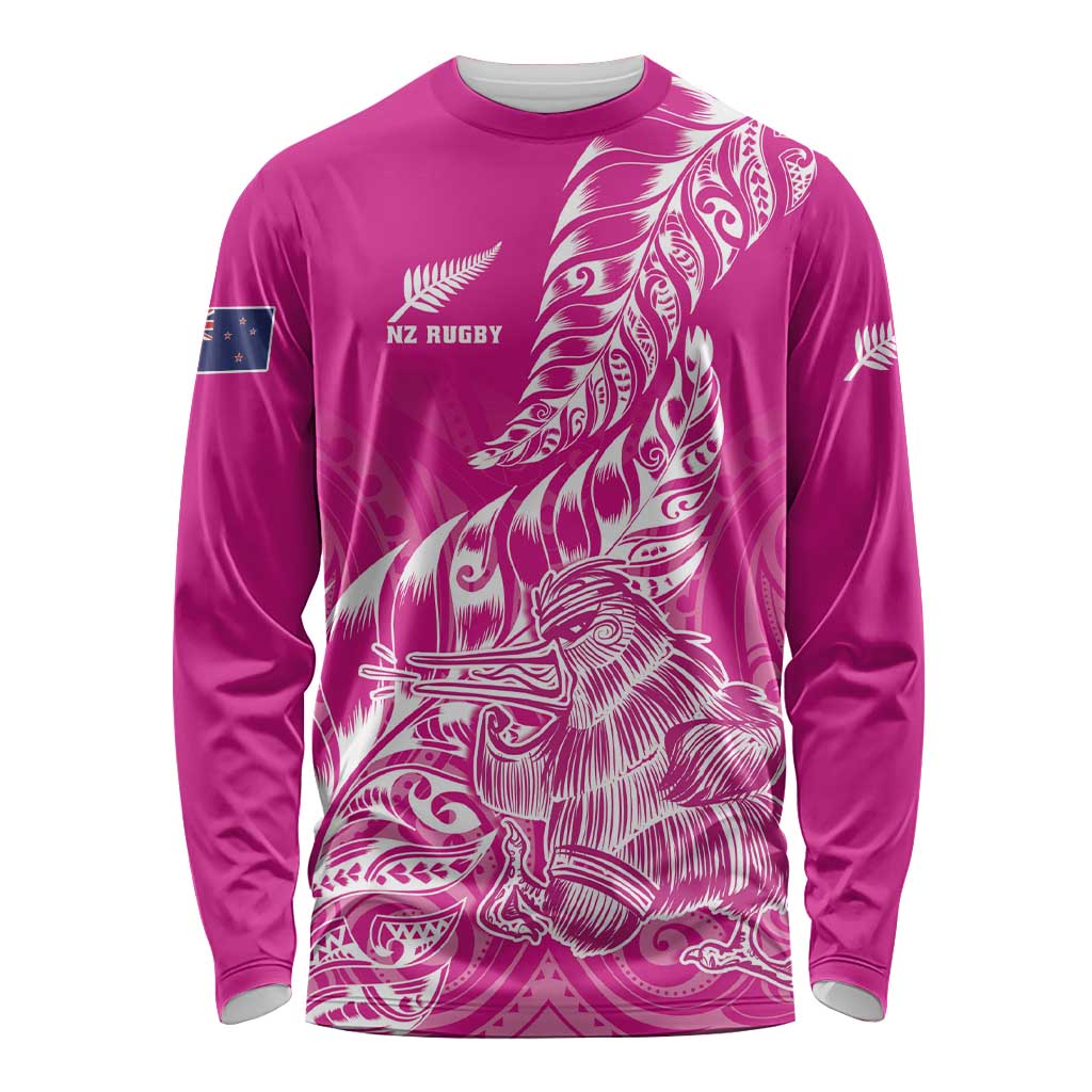 Custom New Zealand Rugby Silver Fern Long Sleeve Shirt Aotearoa Kiwi Maori Pink Version - Polynesian Pride