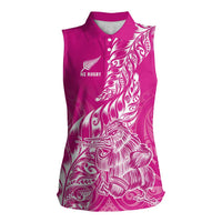 Custom New Zealand Rugby Silver Fern Women Sleeveless Polo Shirt Aotearoa Kiwi Maori Pink Version - Polynesian Pride