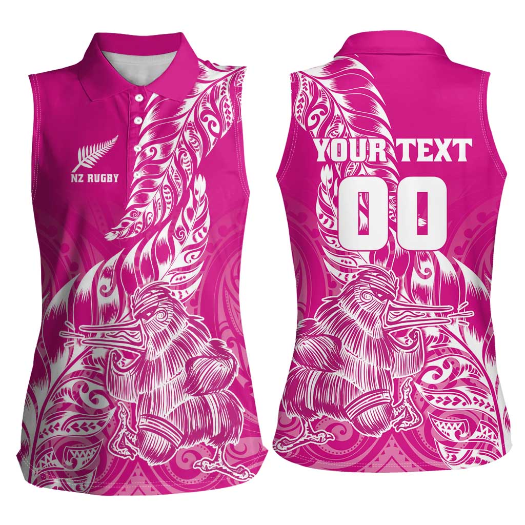 Custom New Zealand Rugby Silver Fern Women Sleeveless Polo Shirt Aotearoa Kiwi Maori Pink Version - Polynesian Pride